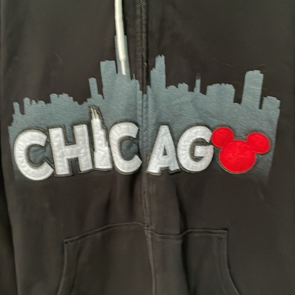Disney Store Chicago Zip Up Hoodie Black Red Zippered Sweatshirt - Picture 2 of 7